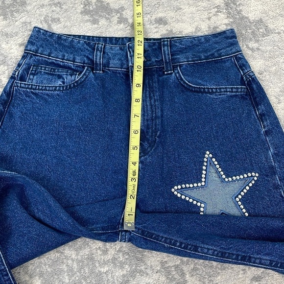 As You Rigid Denim High Rise Straight Leg Mom Jeans Crystal Star Cut Out Sz 28 - Picture 7 of 11
